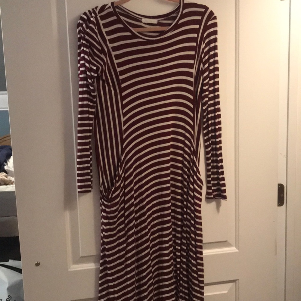 Burgundy & white stripe dress
